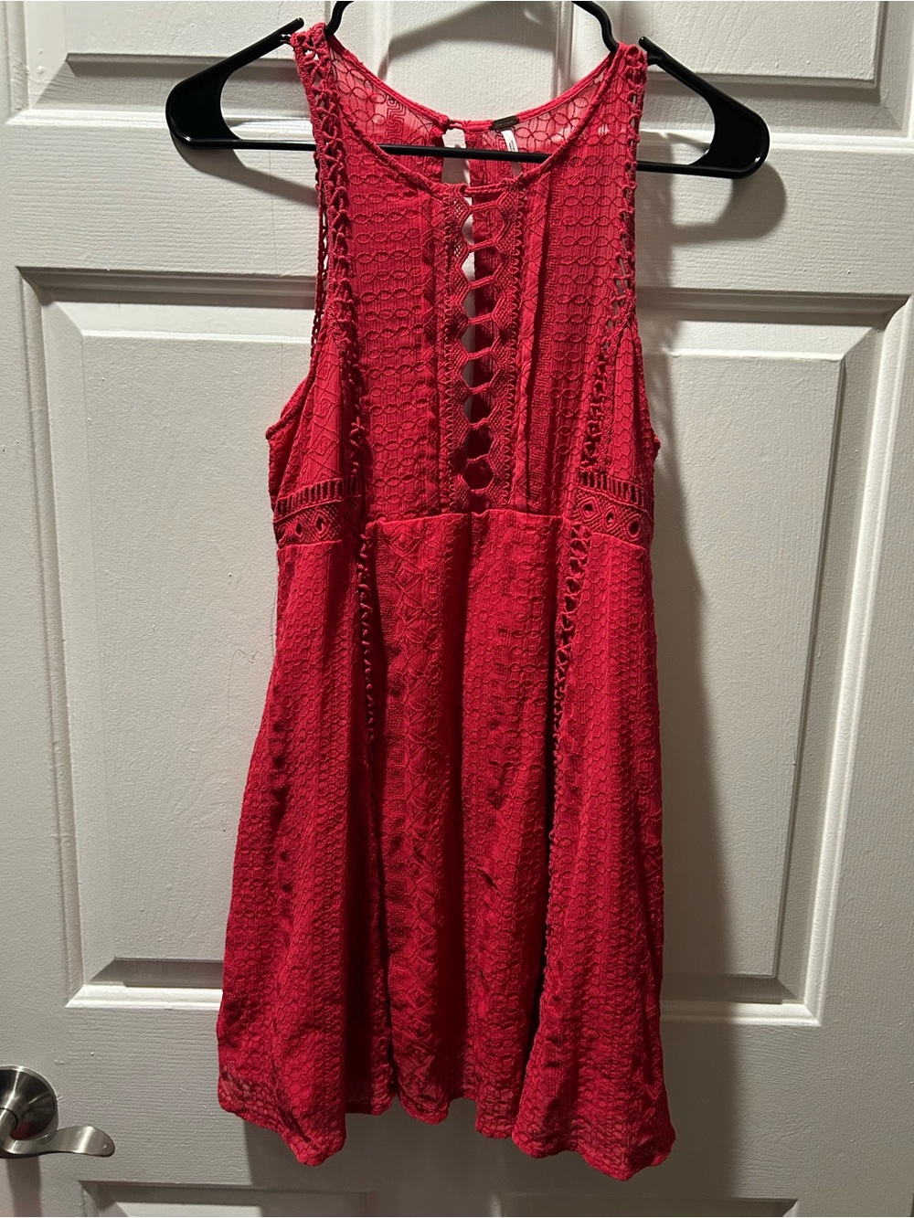 Free People Red Wherever You Go Crochet Mini Dress Size 4